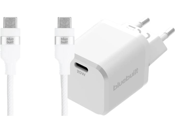 BlueBuilt Power Delivery Oplader 20W + Usb C Kabel 1,5m Nylon Wit