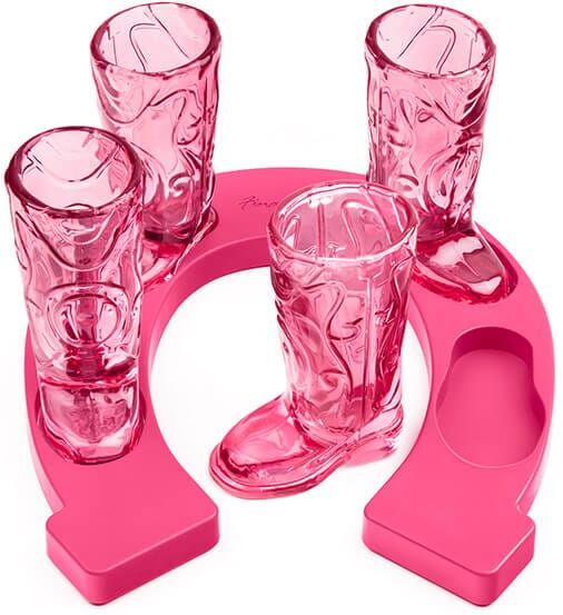 Bar Bespoke Final Touch Set of 4 Pink Wild West Horseshoe Boot Shots