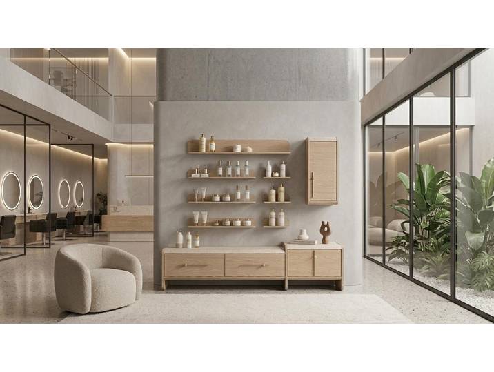 Xlmoebel Sideboard Beige Wohnwand mit Sideboard und Regal im modernen Stil (Wohnwand, 3 St., Sideboard mit Regal), Made in Europa