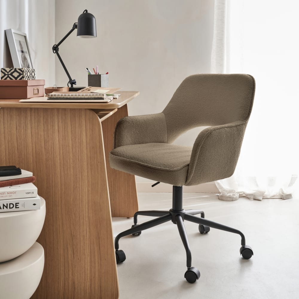 sweeek Chaise de bureau à roulettes bouclettes taupe Taupe 60x99x62cm