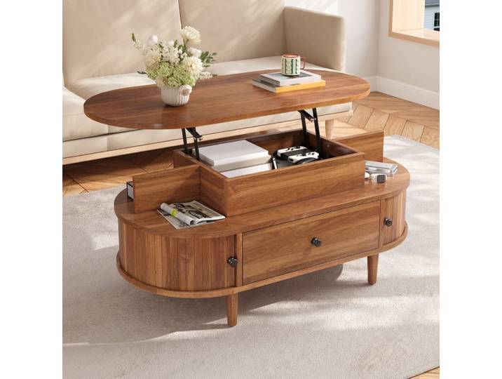 Table basse ovale noyer avec plateau relevable 105x50x60,5 cm