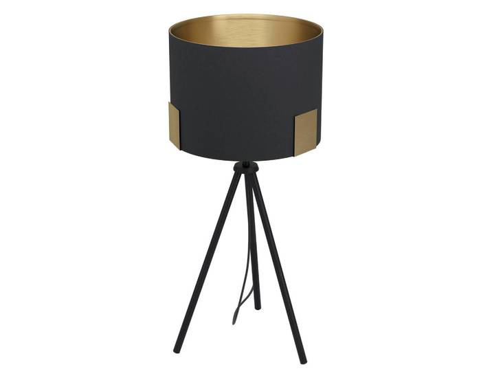 Eglo Tischleuchte, Schwarz, Messingfarben, Metall, Textil, rund, 59 cm, Kippschalter, Lampen & Leuchten, Innenbeleuchtung, Tischlampen, Tischlampen