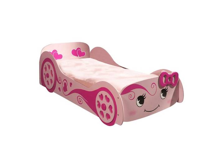 LOVELY - Lit Voiture 90x200cm Rose Motifs Coeurs