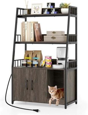 Hidden Cat Washroom Cabinet Litter Box Enclosure with Shelves