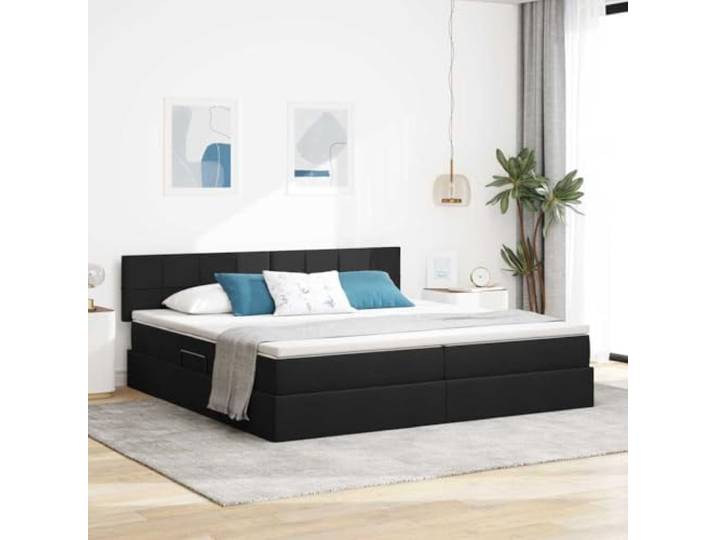 Stauraumbett mit Hydraulik Lift Modernes Design 200x200 cm Schwarz Stauraumbett mit Matratze 200x200 Schwarz inkl. Lattenrost Hydraulik Bett mit Kopfteil für Schlafzimmer, Stabil und