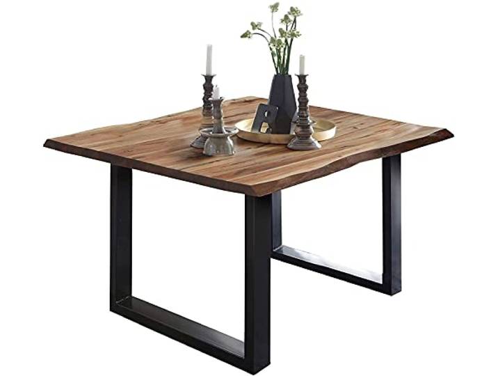 SAM Esstisch Mephisto 90x90 cm Akazie Natur U-Gestell schwarz Baumkantentisch massiv, Akazienholz naturfarben, 26 mm Tischplatte, Esszimmertisch, Holztisch