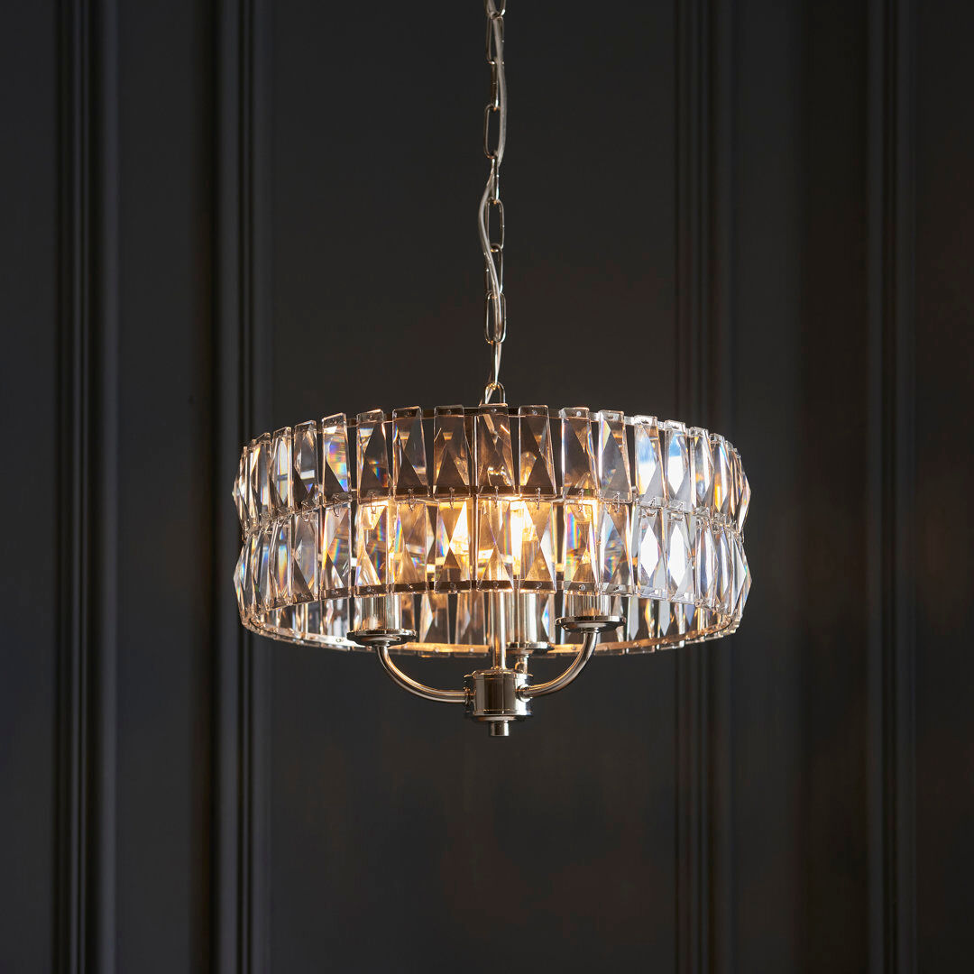 Mercer41 Yukon 3 - Light Drum Chandelier Bright Nickel
