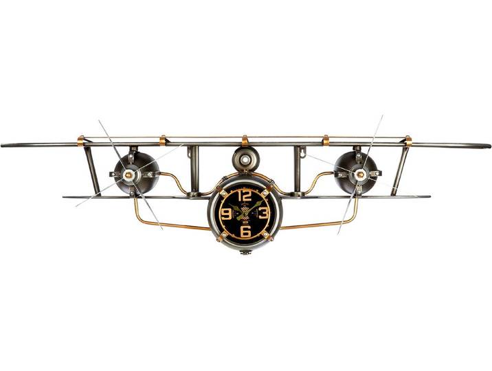 GILDE Wanduhr Wanduhr Flugzeug silberfarben (Regal, Wanduhr, Flugzeug, Uhr, Ablage, Wohnzimmer, Geschenkidee)