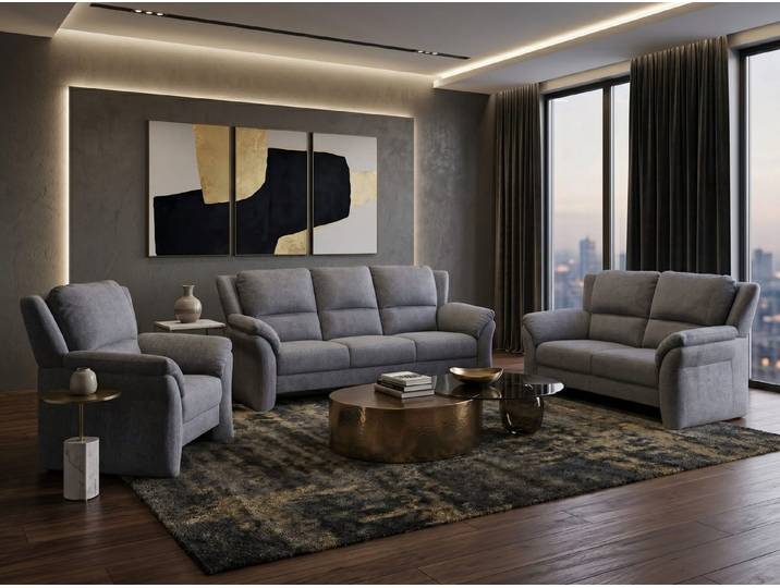 JVmoebel Polstergarnitur Luxuriöses graues Wohnzimmer-Set 3+2+1-Sitzer-Sofas & Sessel, (3-tlg), Made in Europa