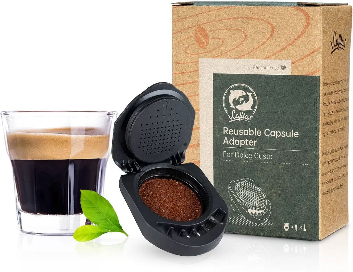 INF Wiederverwendbarer Kaffeekapsel-Behälter mit Löffelbürste – Schwarz PP, Nachfüllbare Kapsel, kompibel mit Dolce Gusto,