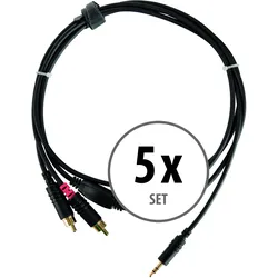 Pronomic Stage J3RC-1,5m Audiokabel 3,5mm Stereo-Klinke/Cinch 1,5m schwarz 5x Set