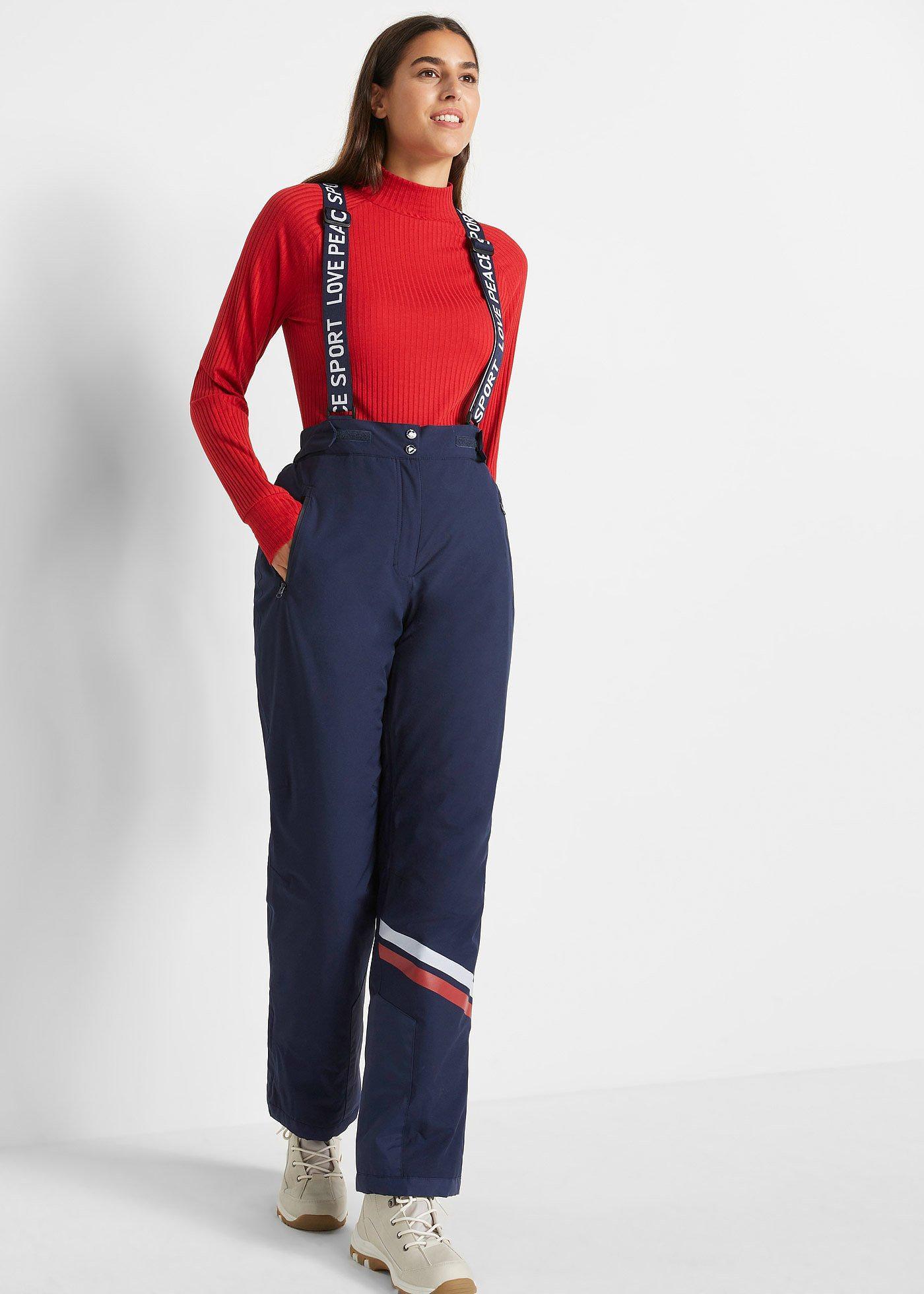 bonprix Ski Funktions-Thermohose mit abnehmbaren Trägern wasserdicht, blau, Gr.56, Wärmende Skihose wasser- und winddicht mit Trägern und Schneefang, Straight Fit