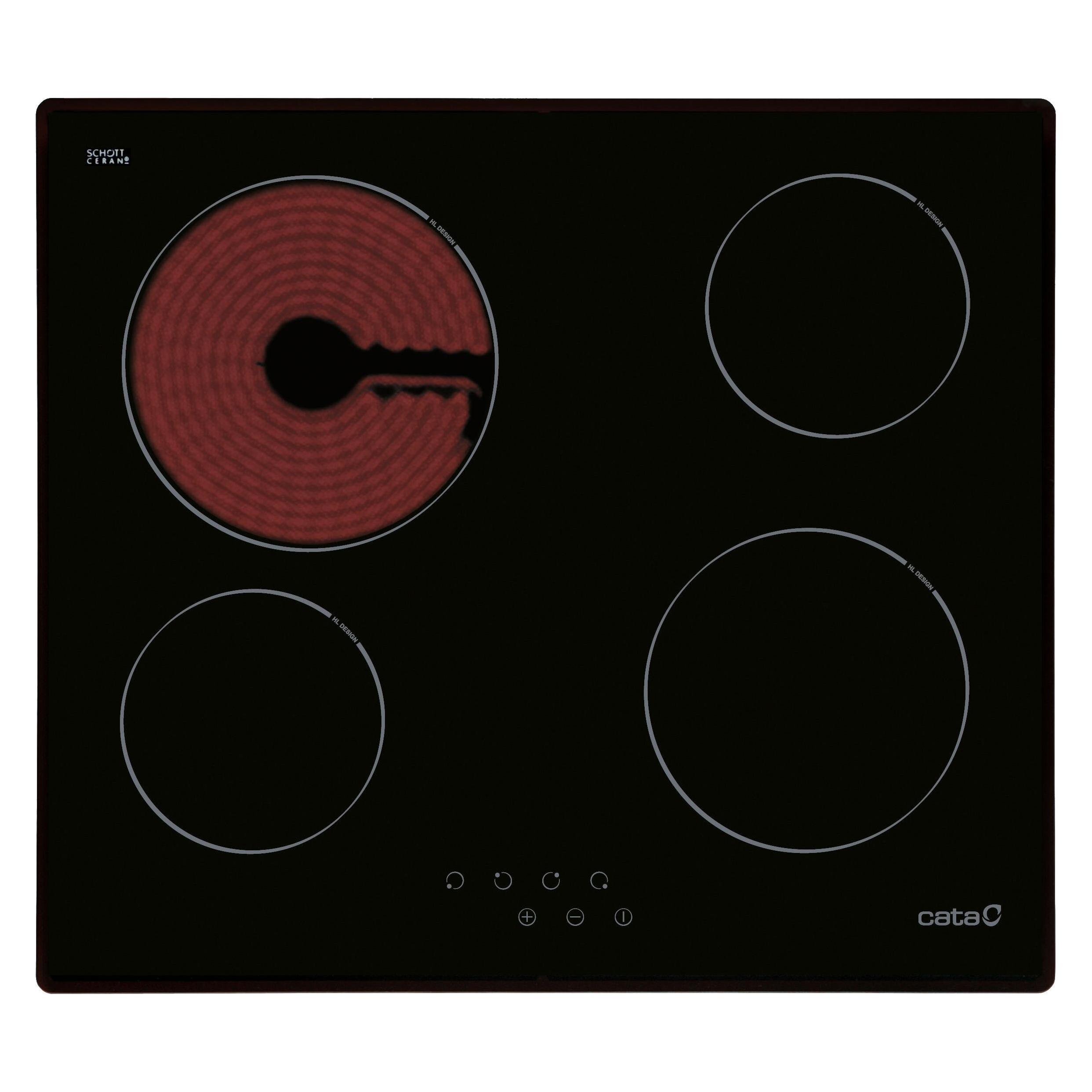 Cata Kochfeld Kochfeld TN 604/B Vitrokeramik, Anzahl Brenner/Kochzonen 4, Touch, Schwarz, Bildschirm (59 cm, Elektrokochfeld) (08040011)