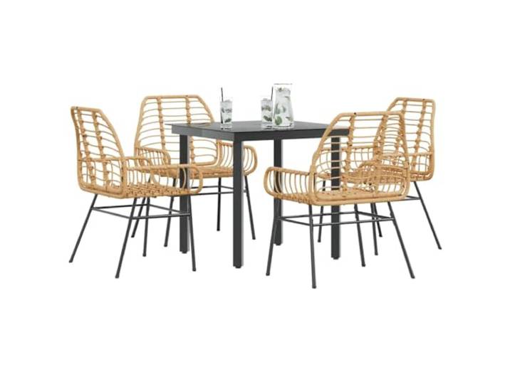 HEFZGDB 5-teiliges Garten-Esszimmerset aus Polyrattan mit Glasplatte, Braunes PE-Rattan und Stahlgestell, Wetterbeständige Outdoor-Möbel für Terrasse, Langlebig und Pflegeleicht