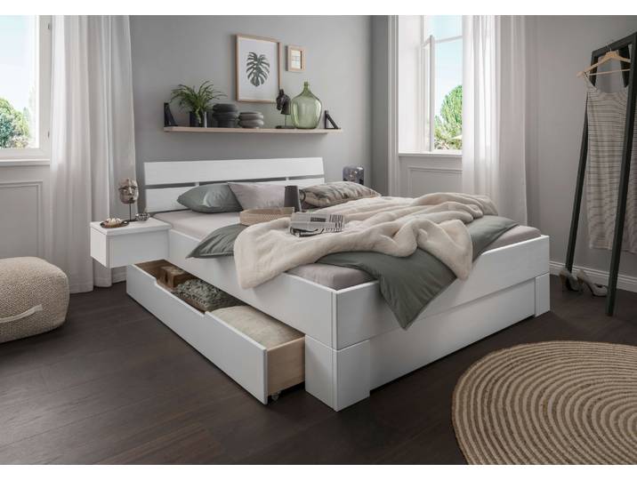 Nachttisch HOME AFFAIRE Progress Hängetische, aus massiver Kiefer, FSC-zertifiziert , weiss (weiß), B:43cm H:20cm T:39cm, Tische, Nachttisch, Bettablagen im 2tlg.Set, Made in Europe