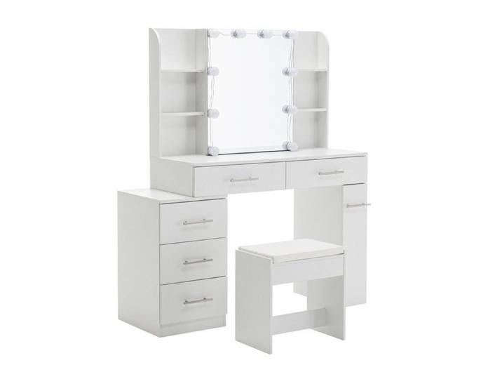 Coiffeuse blanche avec miroir lumineux et port USB THANADDO coiffeuse de chambre 7 tiroirs tabouret offert