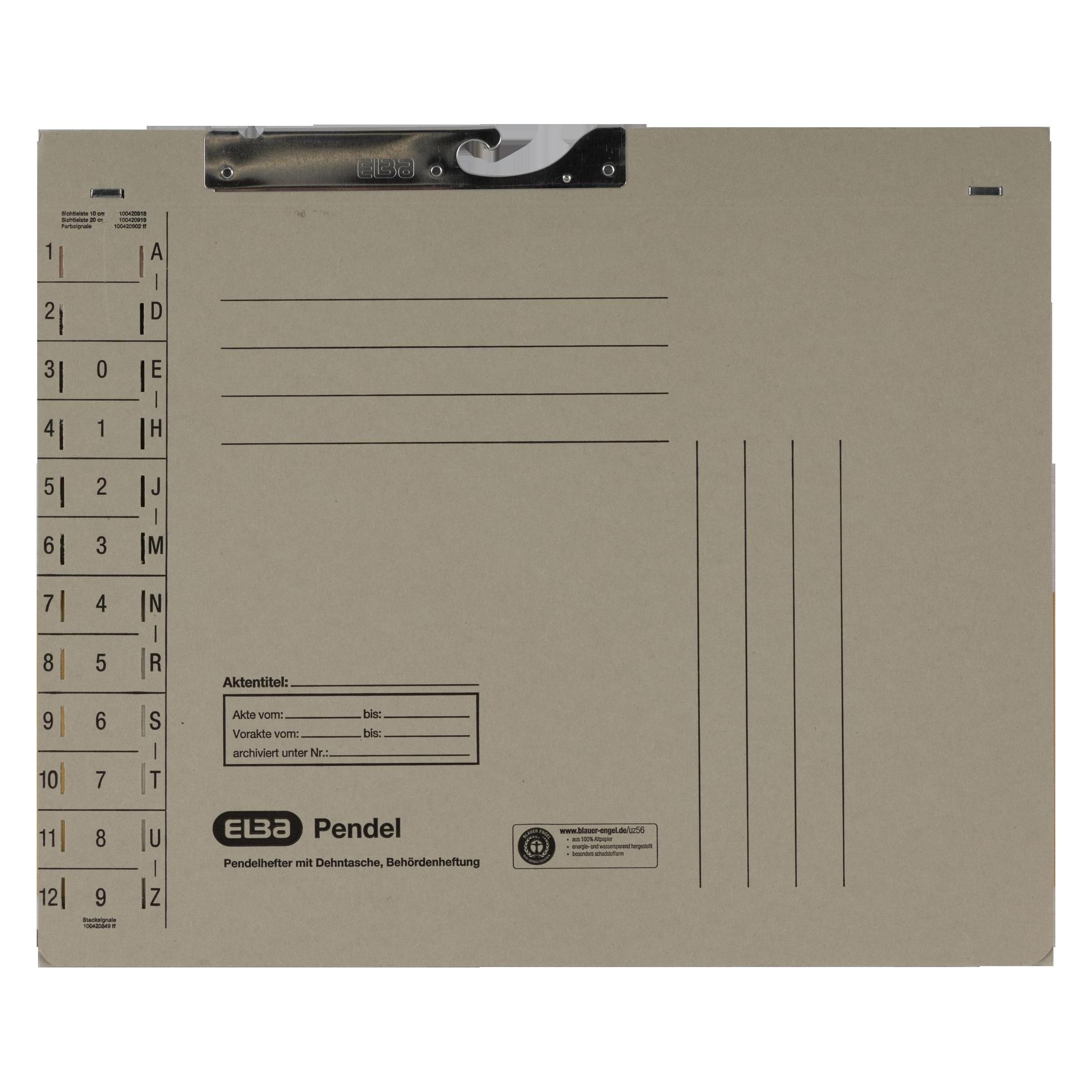Elba Pendelhefter mit Tasche, DIN A4, Manilakarton, grau (A4, 50x) (90433 GR)
