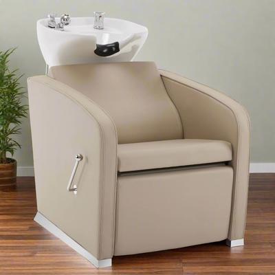 BarberPub Backwash Shampoo Station Chair with Adjustable Porcelain Ceramic Hair Wash Bowl Sink Unit Station