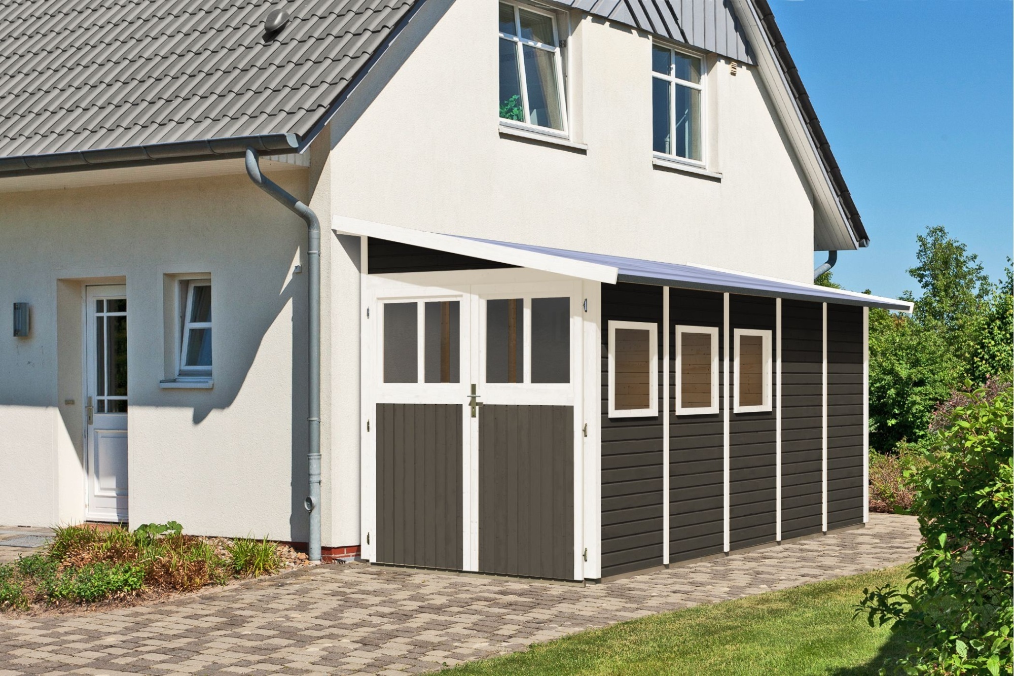 Karibu Gartenhaus Gerätehaus Wandlitz 5 terragrau 181x442x230 cm