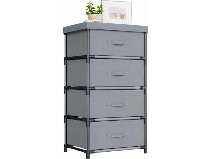Commode 4 tiroirs en tissu - cadre métal 85 x 44 x 34 cm - charge 20 kg - gris