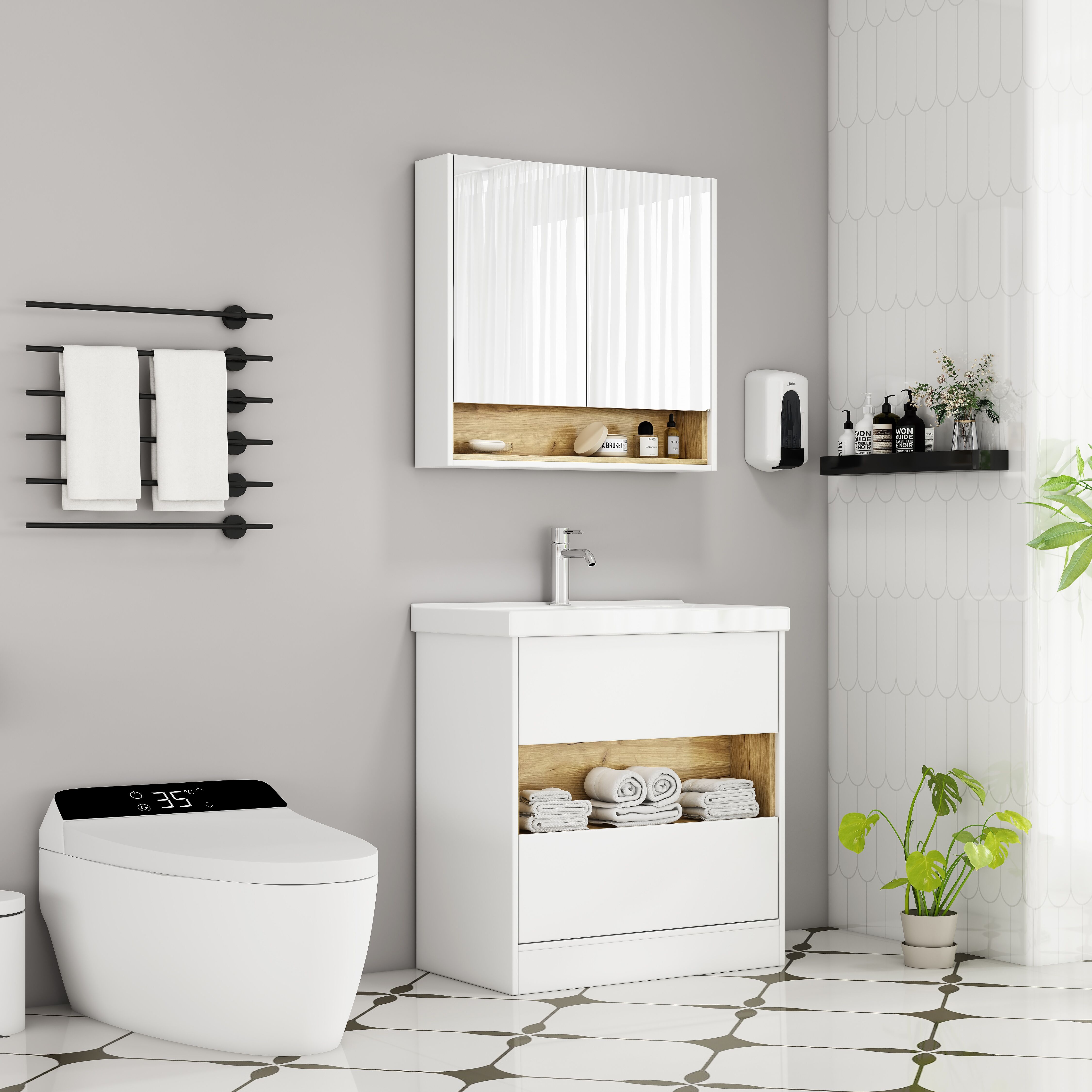 Badezimmer-Set WELLTIME "Valencia", weiss (wess), MDF, Kastenmöbel-Sets, Badezimmer-Set wess Einheitsgröße
