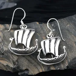 Drachensilber Wikingerboot Ohrhänger 925 Sterlingsilber (Paar) - Silber