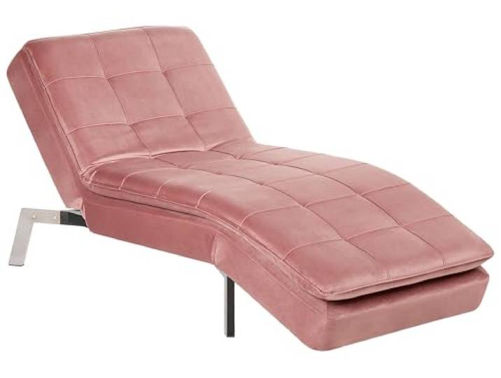 Beliani Chaiselongue Rosa Samtstoff Moderne Verstellbare Récamiere Stoff, Ohne Armlehnen, Schaumstoff-Füllung, Wellenfederung, Sitzhöhe 42 cm, Mit Relaxfunktion, Belastbarkeit 160 kg
