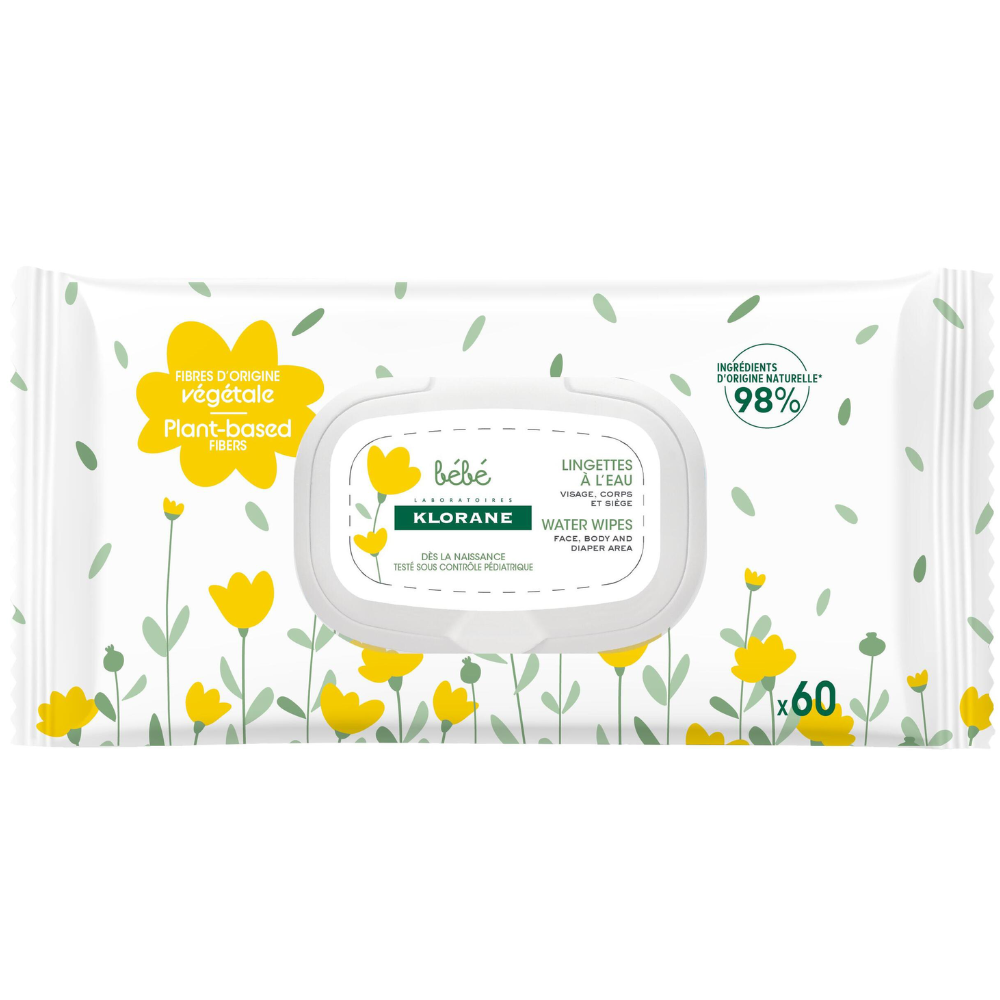 Klorane Baby Water Wipes for Face, Hands and Diaper Area 60&nbsp;un.