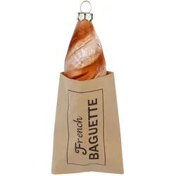 Christbaumschmuck Glas 14,2cm Baguette Figur zum Aufhängen - Handbemalt Weihnachtsbaum Anhänger Weihnachten Weihnachtsbaumschmuck Essen Gebäck Braun