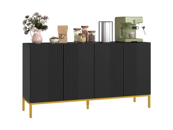 ComfortXL Sideboard De-11175 Grafisches Design mit 2 Türen Schwarz/Gold, 140x75x40 cm, Kleinmöbel, Kommoden, Sideboards