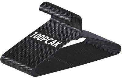 Multicon Wholesale Hub Durable Plastic Clothes Hangers, Space Saving With Hooks black