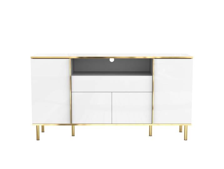 Buffet moderne luxe blanc avec éclairage LED accents dorés brillant