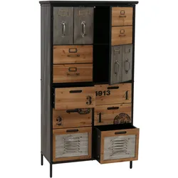 Apothekerkommode HWC-O80, Schrank Highboard Schubladen, Vintage Shabby-Look 136x73x35cm, natur Metalloptik