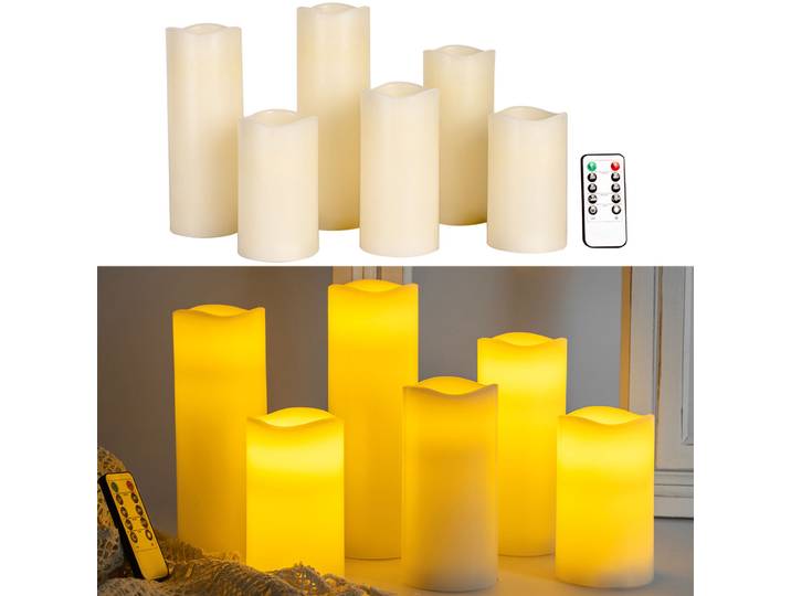6er-Set LED-Echtwachskerzen mit Fernbedienung, dimmbar & verschiedene Grössen