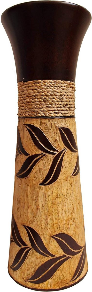 Handgemaakte mangohouten vloervaas in beige en donkerbruin, Hoogte: 30 cm