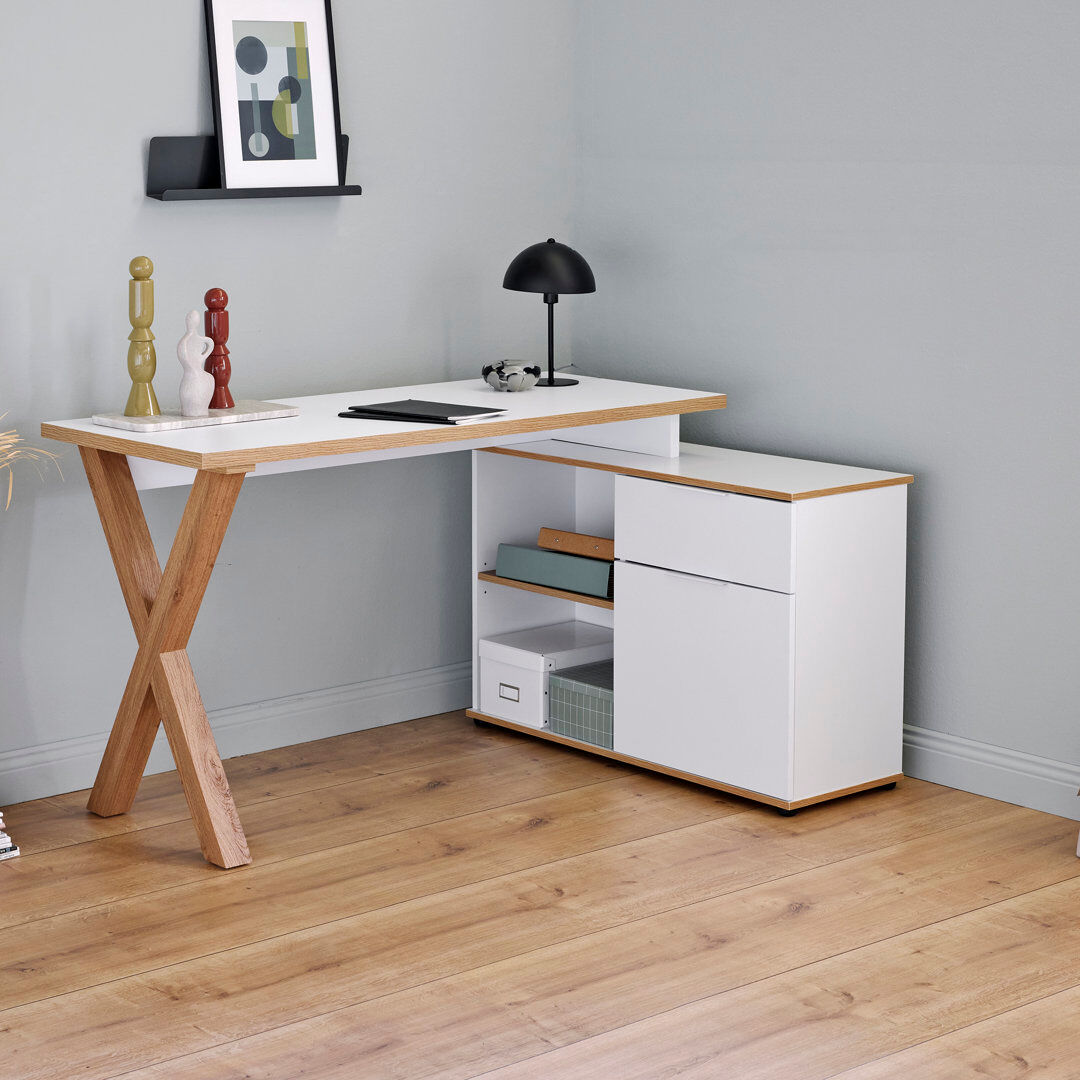 Union Rustic Lika Modular Writing Desk White/Montana Oak 76cm H X 140cm W X 95cm D