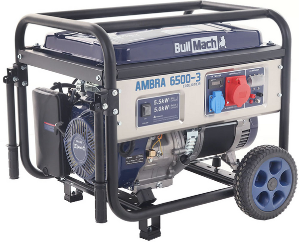 BullMach AMBRA 6500-3 - Generatore di corrente carrellato a benzina con AVR 5.5 kW - Continua 5 kW Trifase