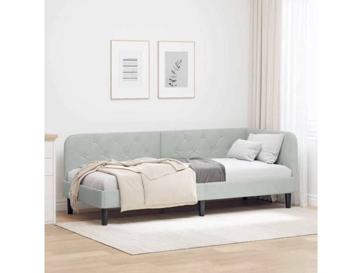 RJPLMFV Eckbettgestell, Hellgrau, 80 x 200 cm, Velours L-Design, platzsparend, Armlehne, umwandelbar, Bettsofa, Lattenrost inklusive