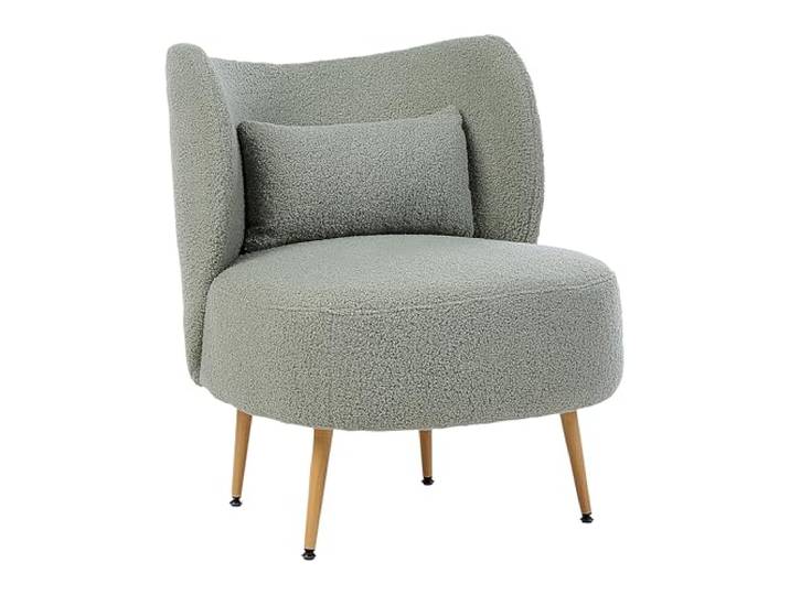Beliani Wohnzimmer Sessel Gebogene Rückenlehne Glam Design Boucle Polsterung Schwarze Beine Grün Otsby