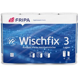 Fripa Küchenrolle Wischfix, 3-lagig, 51 Blatt je Rolle, Zellstoff, saugstark & reißfest, 4 Rollen