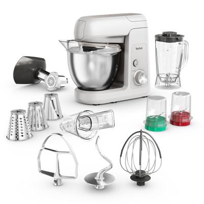 TEFAL Küchenmaschine "QB525B Bake Partner", weiß (weiß, silber), B:37,2cm H:57,2cm T:39,6cm, Küchenmaschinen, langlebiges Metallgetriebe, planetarisches Rührsystem, Küchenmaschine