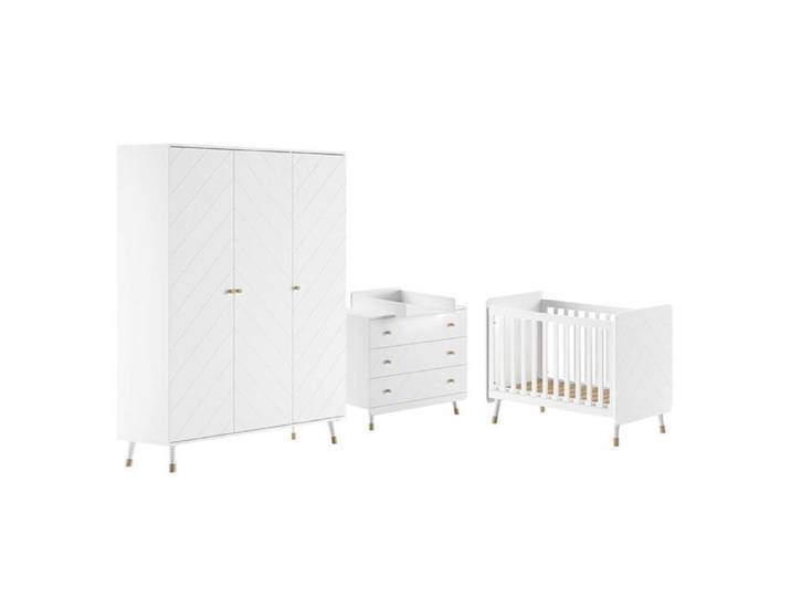 TINY WHITE - Chambre avec lit bébé blanc + table à langer + Armoire 3 Portes