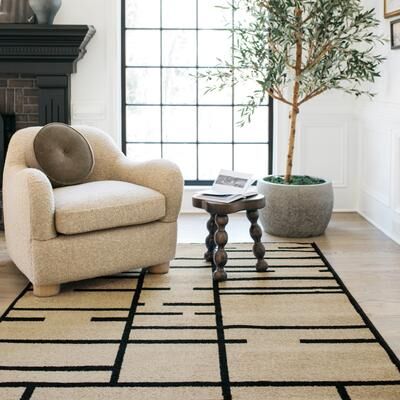 ROW Quinn Geo Blocks and Line Beige/ Black Area Rug