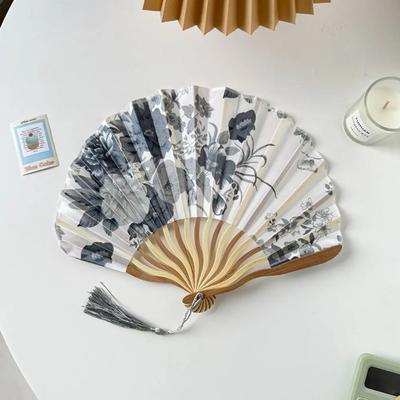Inspire Essentials Chinese Style Folding Hand Fan Bamboo Silk Dance Fan gold no Fan Sleeve