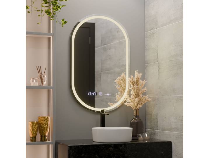 Miroir Led Ovale 60x80 Desembuage Horloge Et Thermometre Gradable
