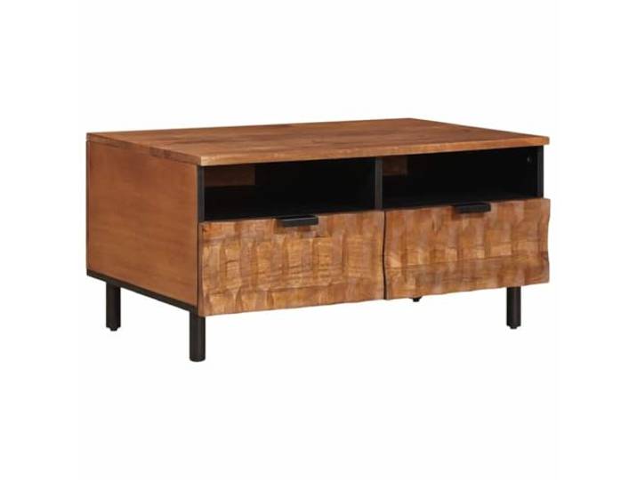 fsahslih Couchtisch Massivholz Mango Braun mit 2 Schubladen 80x54x40 cm Stilvoller Wohnzimmertisch aus echtem Holz mit 2 geräumigen Fächern für Fernbedienung, Bücher und Dekoration.
