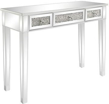 Silver MDF Mirror Broken Glass Surface Three Drawer Computer Desk