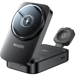 Yesido INDUKTIVES LADEGERÄT DS27 15W (STAND) 3IN1 FÜR APPLE WATCH SCHWARZ (15 W), Wireless Charger, Schwarz
