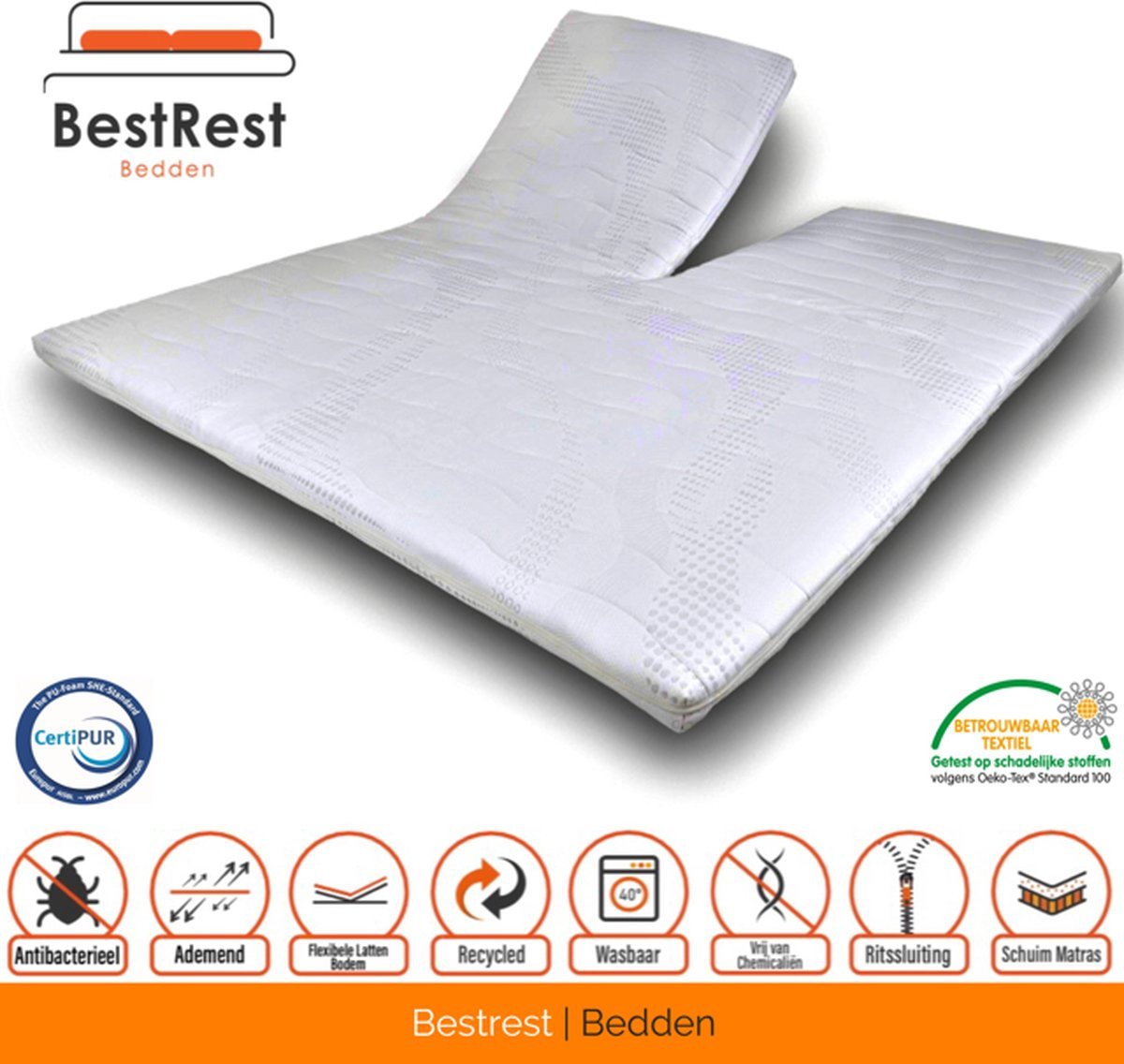 Bestrest Bedden Splittopper Cooltouch - Nasa Traagschuim - 200x200 cm