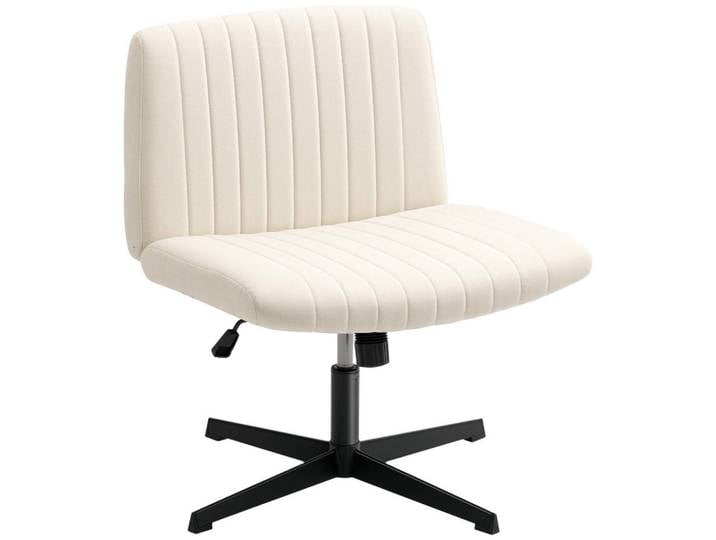 Drehstuhl höhenverstellbar Homeoffice Stuhl Leinenoptik bis 120kg Cremeweiß, Weiß, Kunststoff, 64x83x65 cm, Büromöbel, Bürostühle, Drehstühle